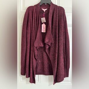 NWT Candie’s Cardigan Women’s XS Burgundy‎ Red Sparkle Open Sweater Lagenlook
